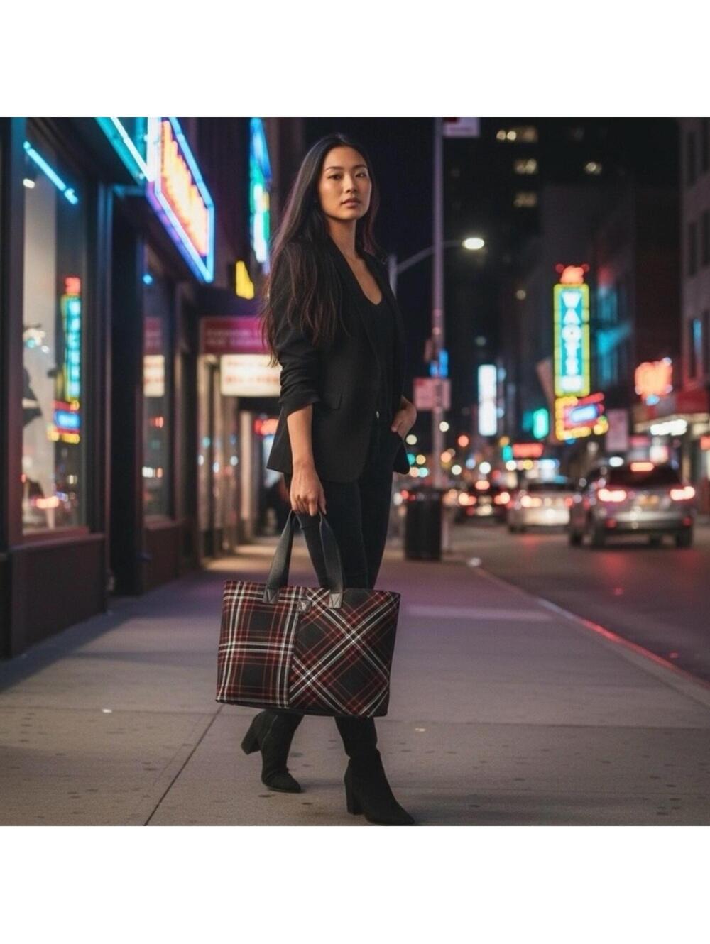 Victorias Secret Plaid Black and Red Tote Bag - Picture 3 of 4